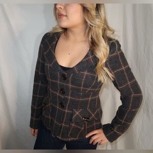 Nanette‎ Lepore Plaid Wool Blazer Coat Preppy